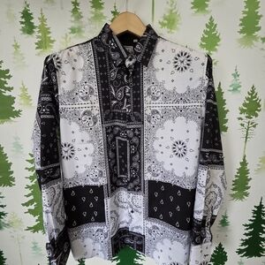 De-Niko Black and White Bandana Shirt